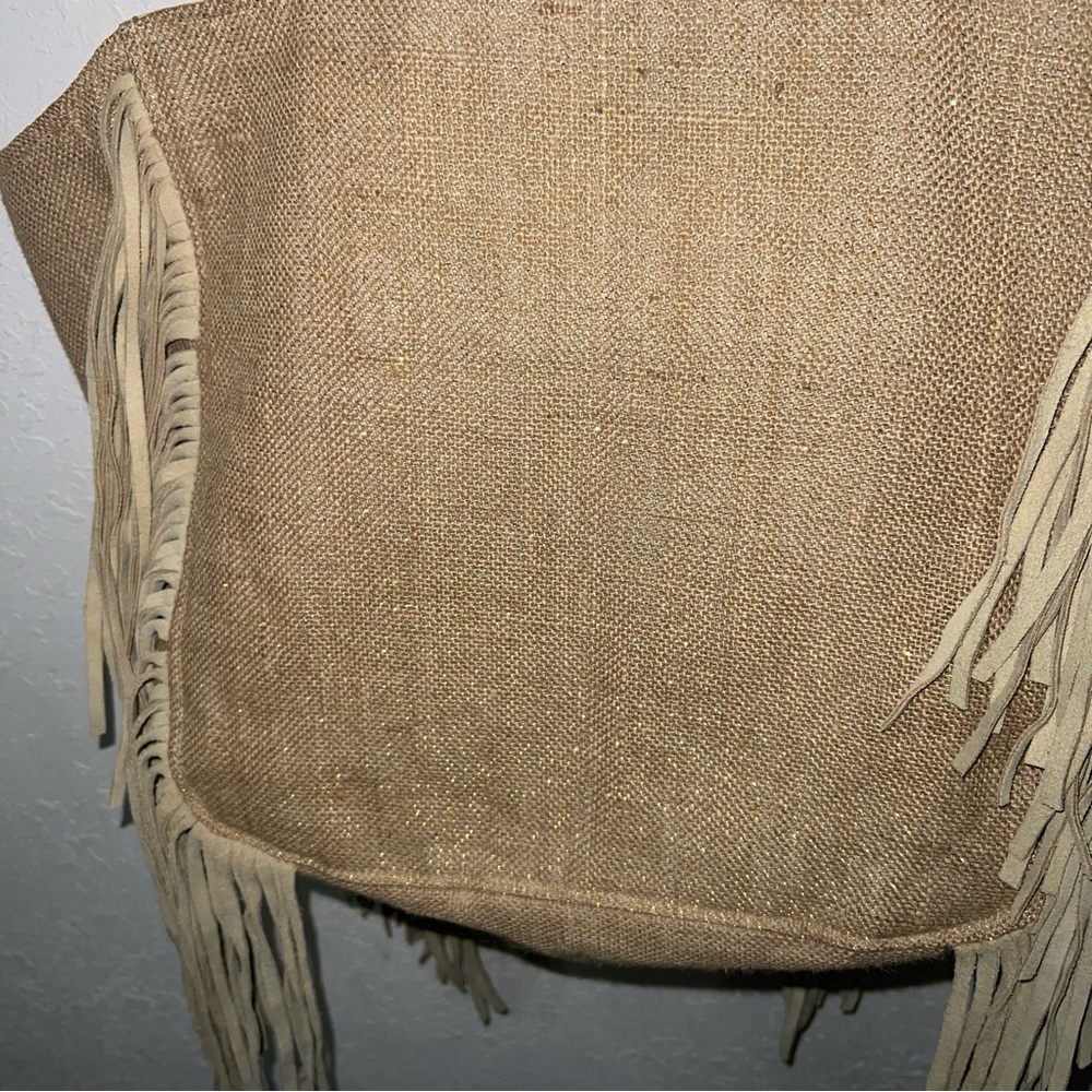 Muche et Muchette Tan/Gold Jute Suede
Fringe Accented Tote - Picture 3 of 14